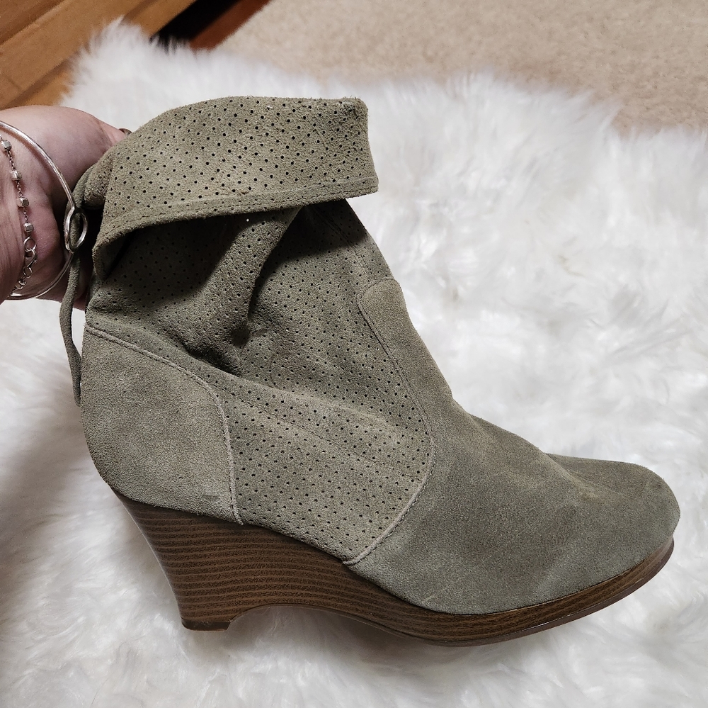 Suede Olive Green Booties - Picture 3 of 6